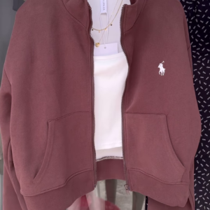 Cocoa Brown Full-Zip Cropped Hoodie with Fleece Lining and Minimalist Logo Detail - Premium Winter Athleisure