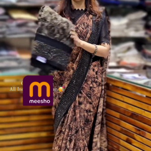 Contemporary Earth-Tone Printed Saree with Shimmering Sequin Border – Modern Ethnic Wear for Women