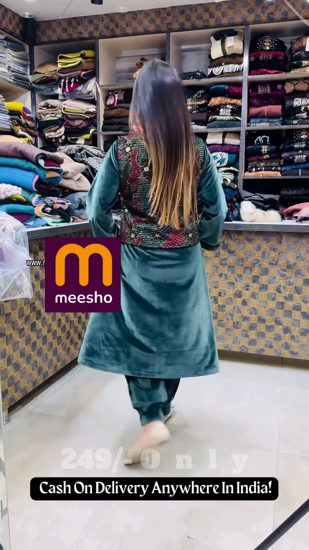 Deep Emerald Green Velvet Suit Set with Multi-Color Embroidered Koti Jacket – Premium Winter Festive Wear - Image 3