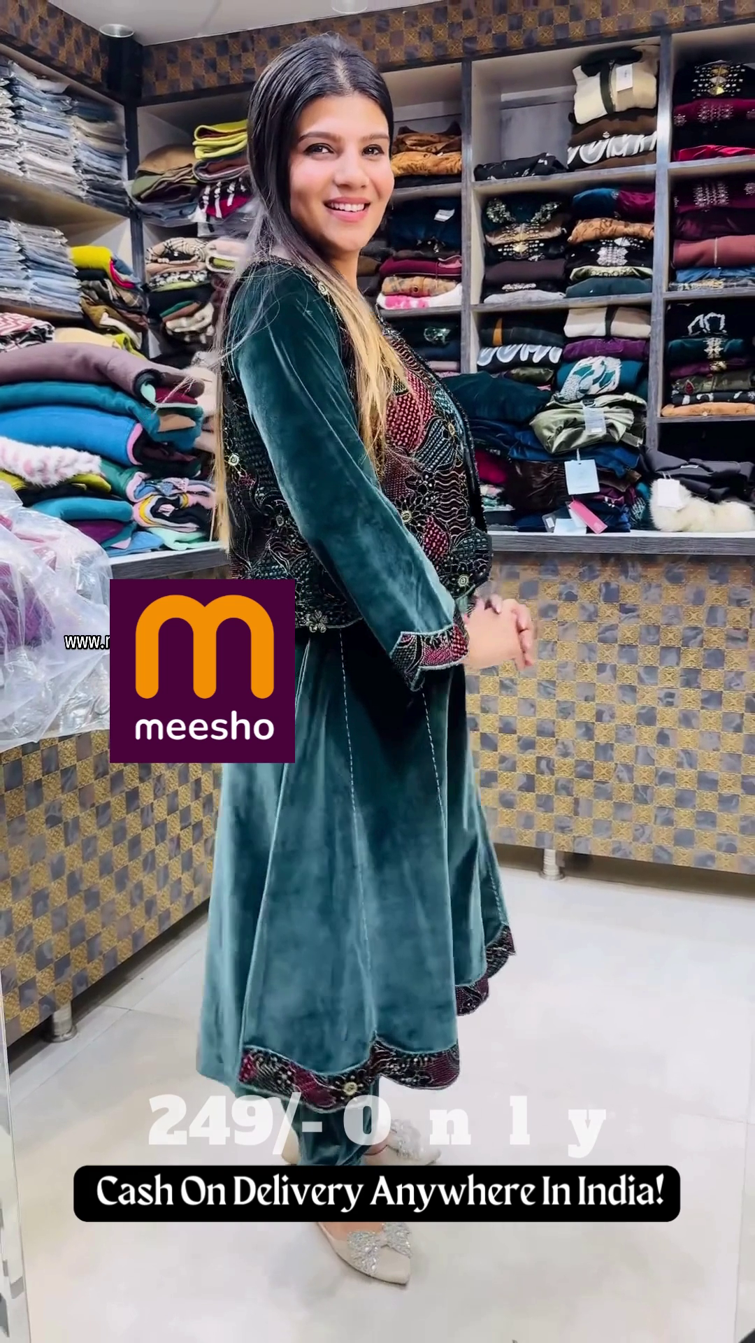 Deep Emerald Green Velvet Suit Set with Multi-Color Embroidered Koti Jacket – Premium Winter Festive Wear - Image 2