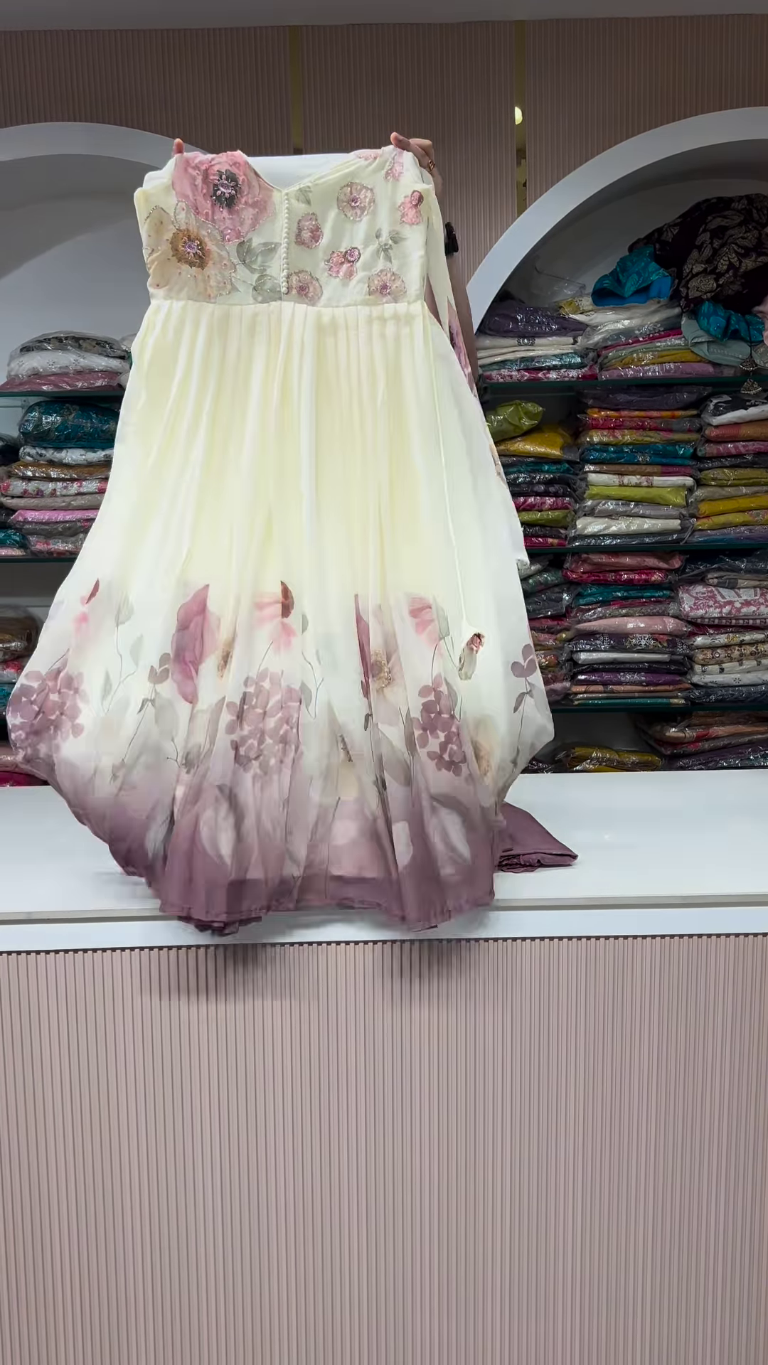 Sophisticated Mauve and Cream Floral Print Suit Set with Ornate Sequin Border - Designer Ethnic Ensemble