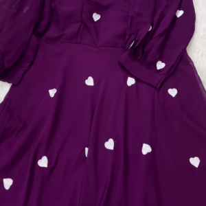 Deep Plum Purple Anarkali Gown with All-Over White Heart Sequin Embroidery - Whimsical Party Wear