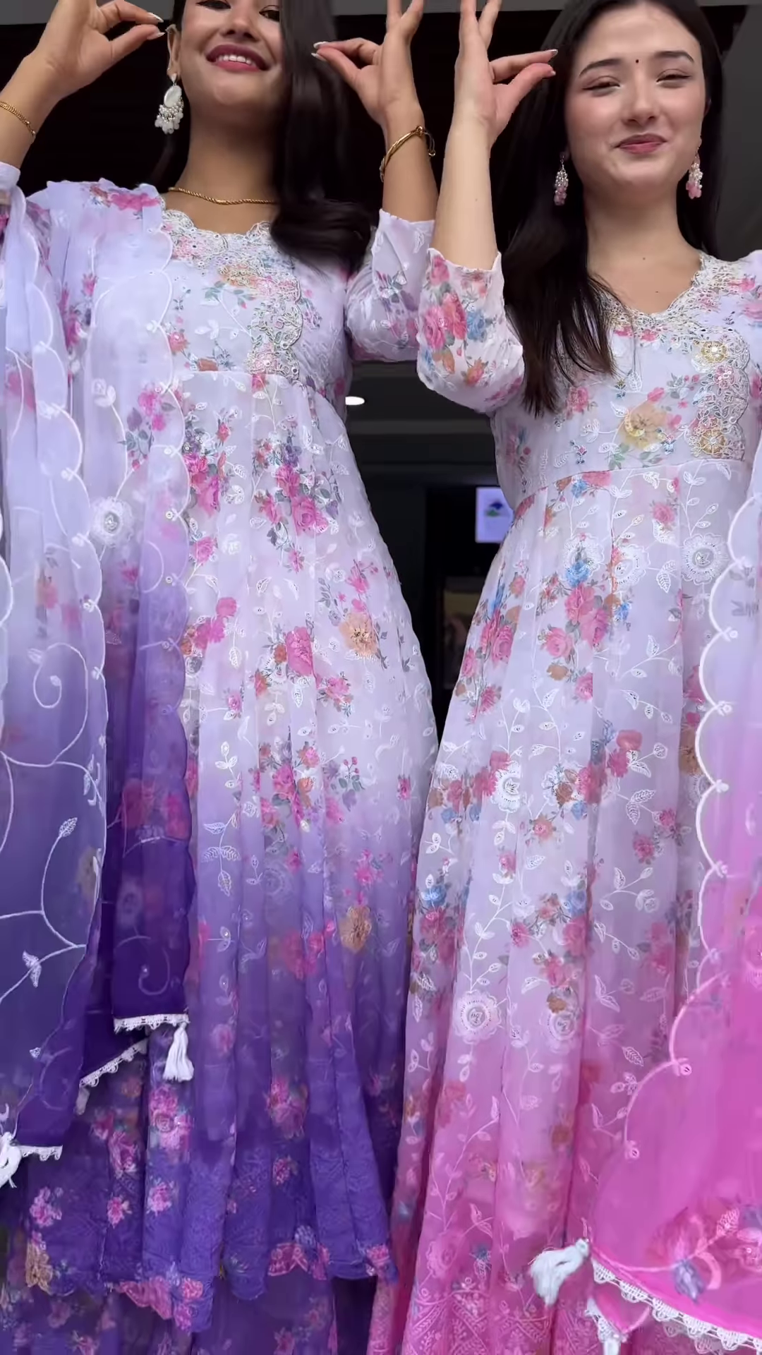 Women’s Gradient Embroidered Flared Maxi Dress – Ethnic Floral Festival Wear (Pink & Purple Variants) - Image 4