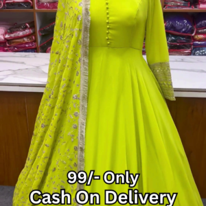 Neon Citron Floor-Length Anarkali Gown