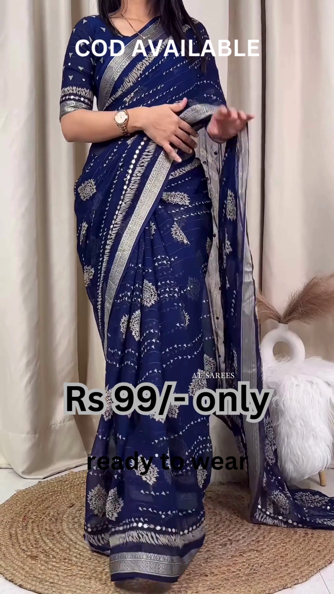 Midnight Blue Georgette Saree with Silver Zari Artistry - Image 2