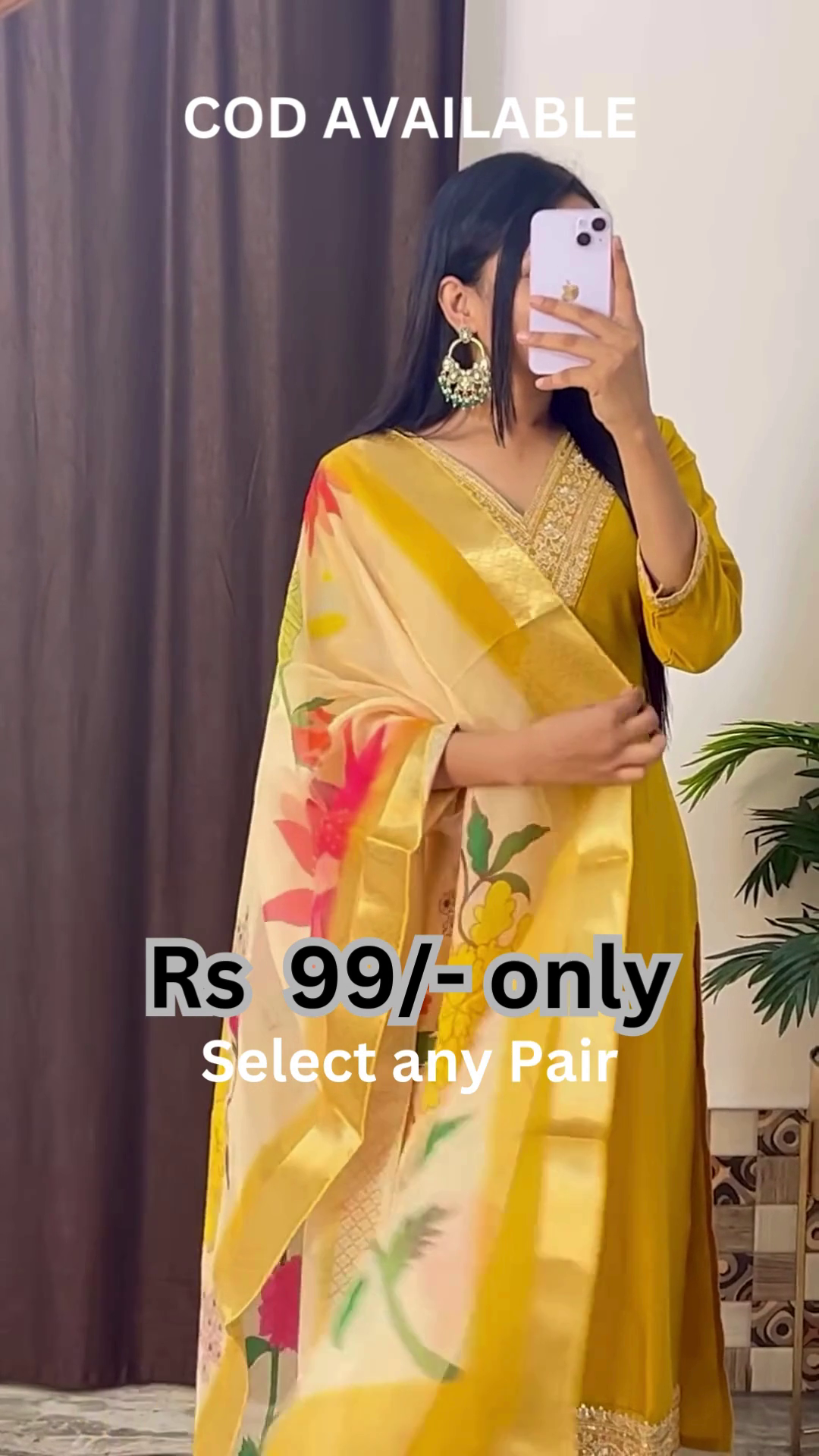 Golden Mustard Suit with Floral Organza Dupatta