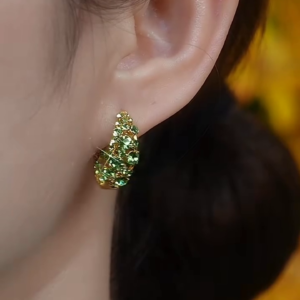 Dazzling Emerald Green Crystal Pave Half-Hoop Earrings in Gold Tone