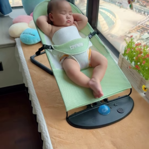 Peaceful Newborn Baby Sleeping Soundly in a Comfortable Bouncer Seat by the Window