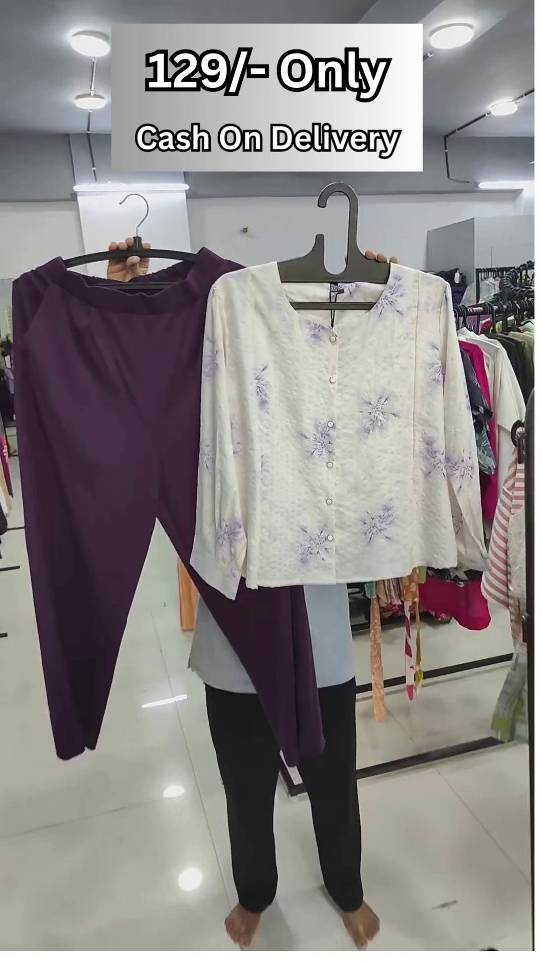 Trendy Women's Olive Green and White Zigzag Embroidered Top with Black Pants Set - Image 2