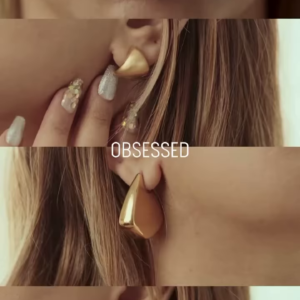 Close-Up of Stylish Gold-Toned Earrings: Teardrop, Stud, and Mesh Hoop