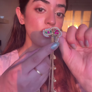 Elegant Gold-Toned Ear Chains (Kaan Chains/Mattals) with Gemstones and Jhumka Details