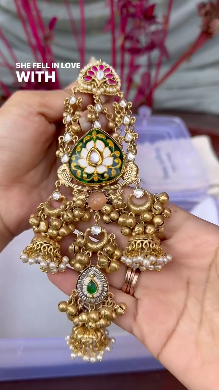 Exquisite Gold-Toned Jhumka Earrings with Kundan, Gemstones, and Pearl Details - Image 5
