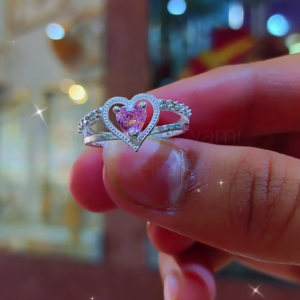 Elegant Heart-Cut Pink Gemstone Ring with Sparkling Accents