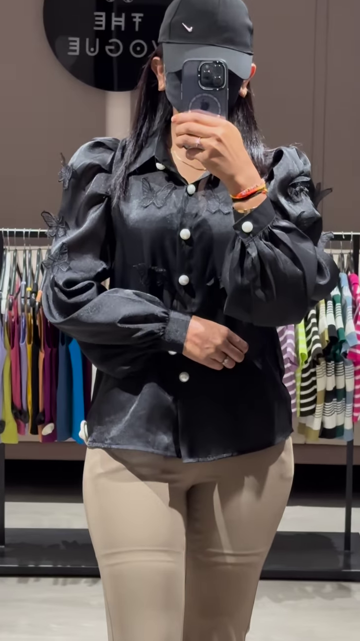 Elegant Sheer White Blouse with Ruffled Sleeves and Button-Down Front - Image 2