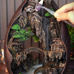 Backflow Incense Burner with Mountain Landscape and Waterfall Effect