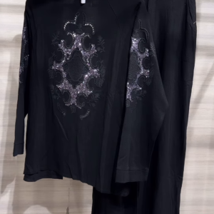 Elegant Black Partywear Co-ord Set with Embellished Top and Wide-Leg Pants