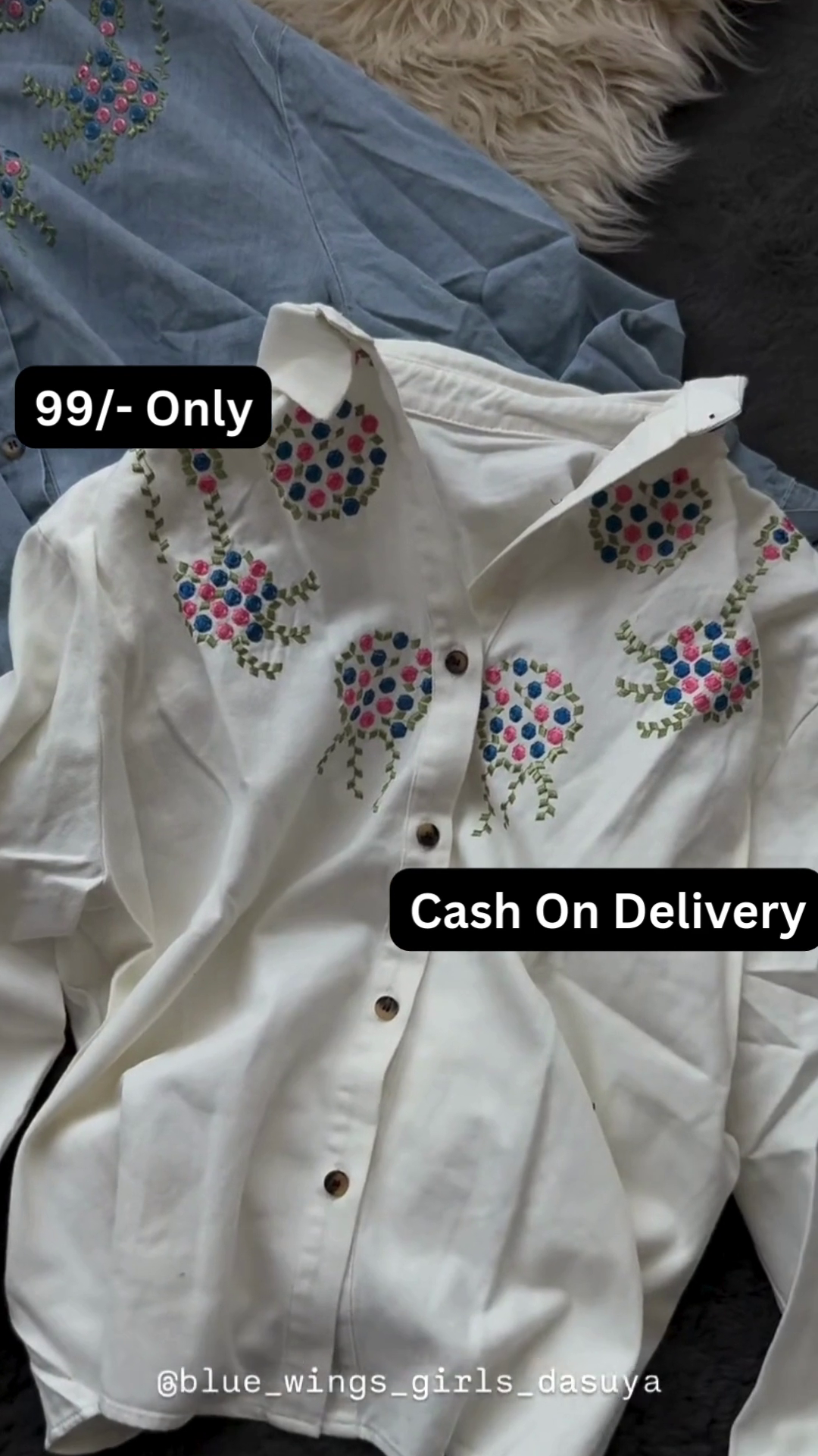 Charming White Embroidered Button-Down Shirt with Floral Motifs