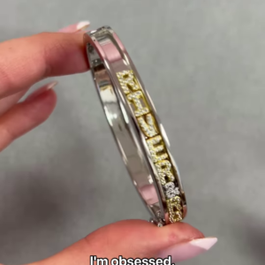 Elegant Silver-Toned Bangle Bracelet with Personalized Inscription and Sparkling Accents