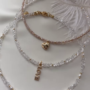 Delicate Layered Crystal Beaded Necklace Set with Charm Pendants