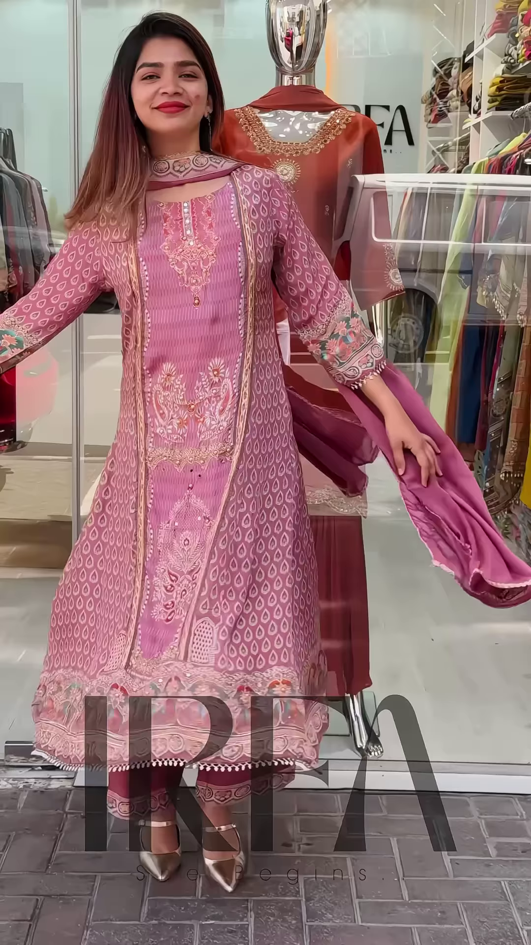 Elegant Printed Straight-Cut Kurti with Embellished Neckline and Coordinating Bottoms - Image 5