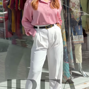 Chic High-Waisted Pleated Palazzo Pants with Button-Down Top