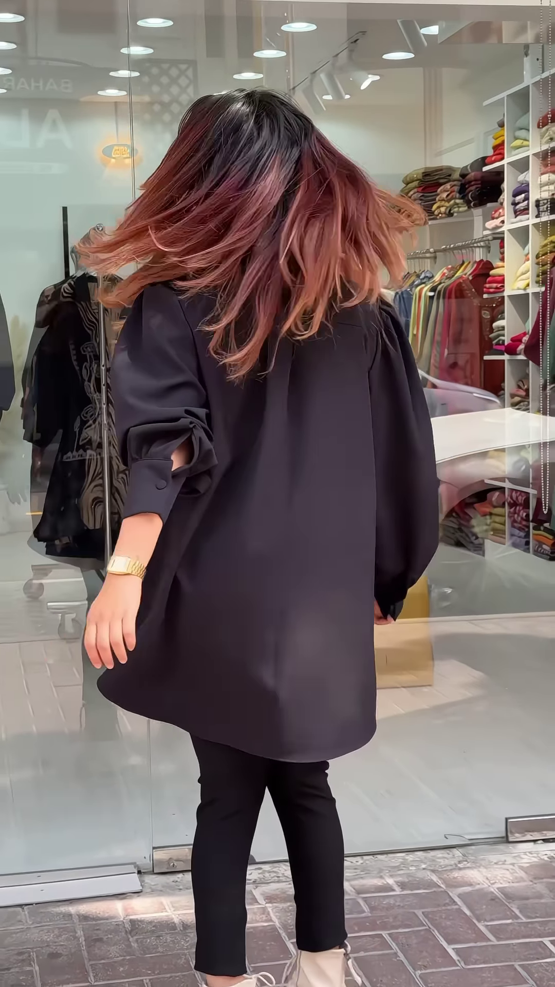 Stylish Black Button-Down Tunic with Embroidered Front Panels - Image 2