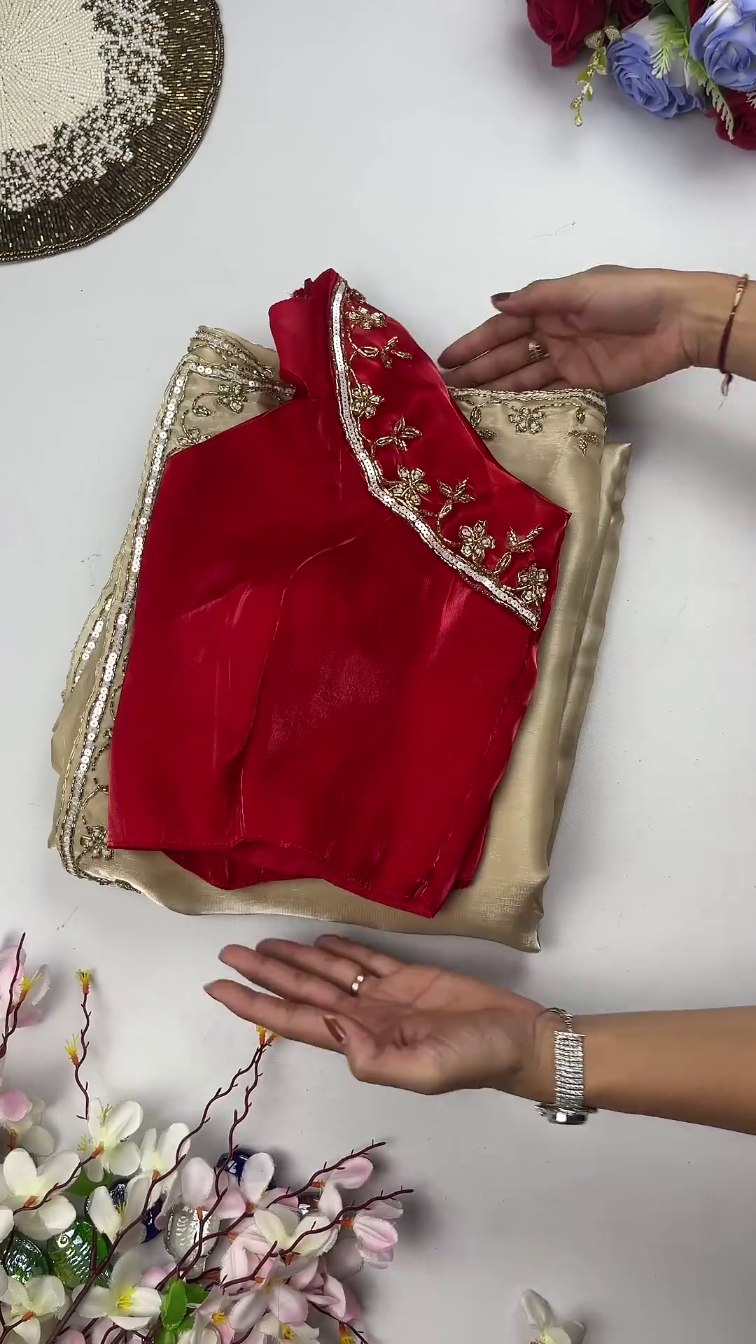 Elegant Red Designer Embroidered Readymade Blouse - Image 2