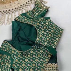Premium Bottle Green Heavy Embroidered Designer Blouse with Dupatta Set