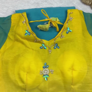 Vibrant Yellow Designer Hand-Embroidered Blouse with Ombre Dupatta Set