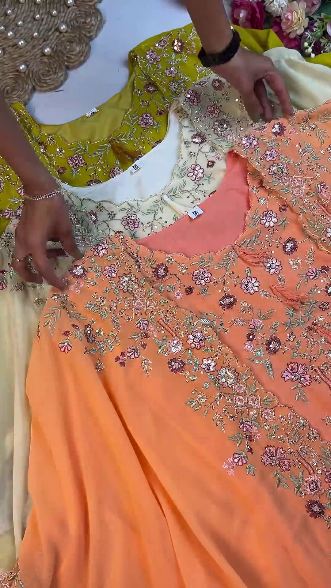 Luminous Cream Embroidered Anarkali with Floral Artistry - Image 5