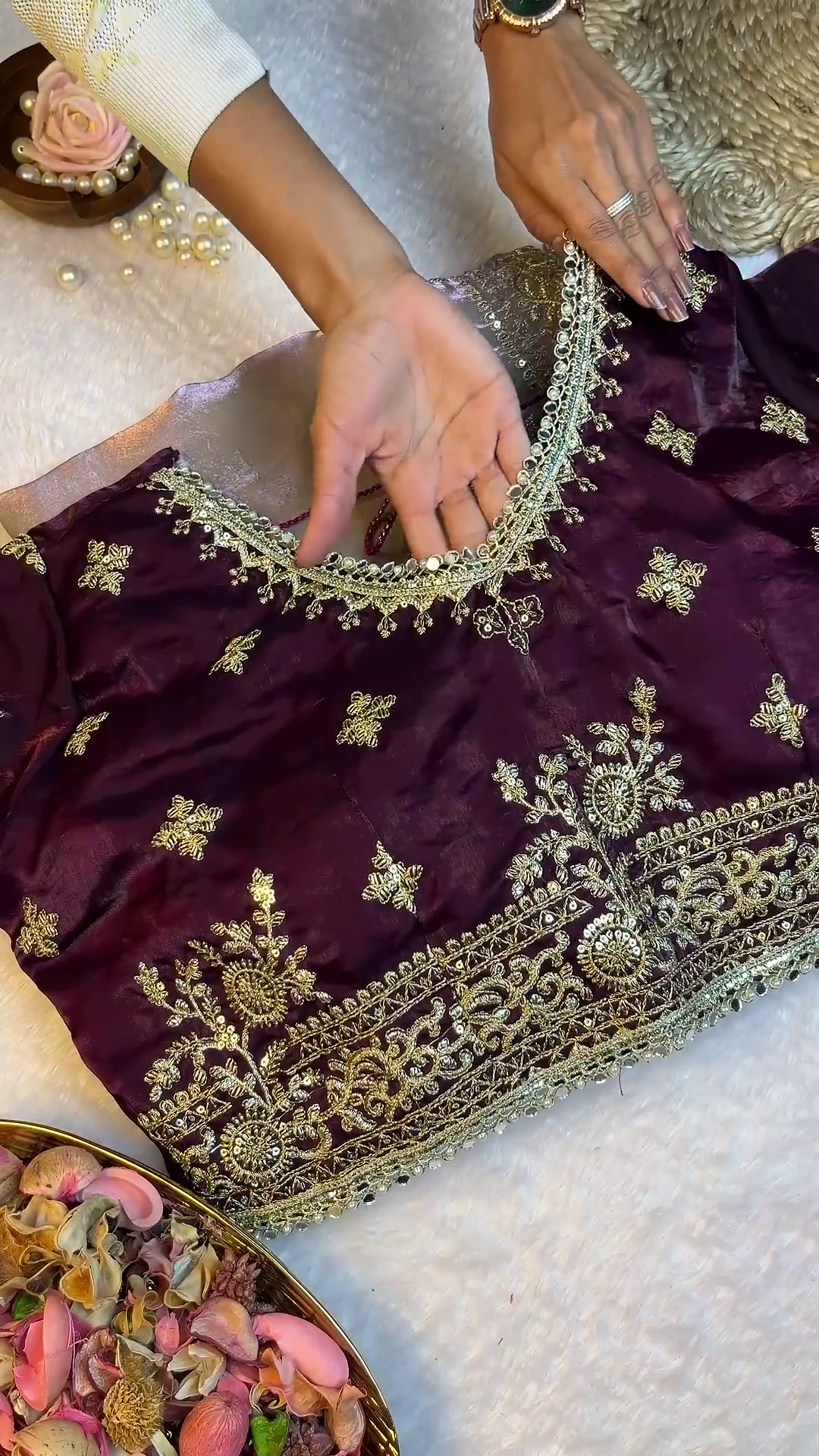 Luminous Rose-Gold Sequin Scalloped Dupatta