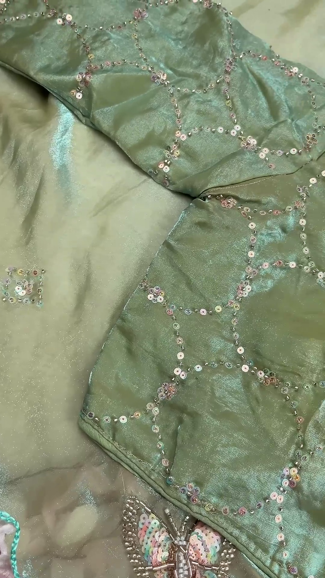 Ethereal Sage Green Ensemble with Butterfly Sequin Accents - Image 3