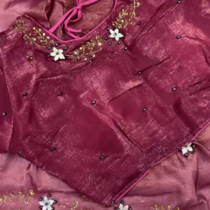 Mauve Silk Saree Set with 3D Floral Accents