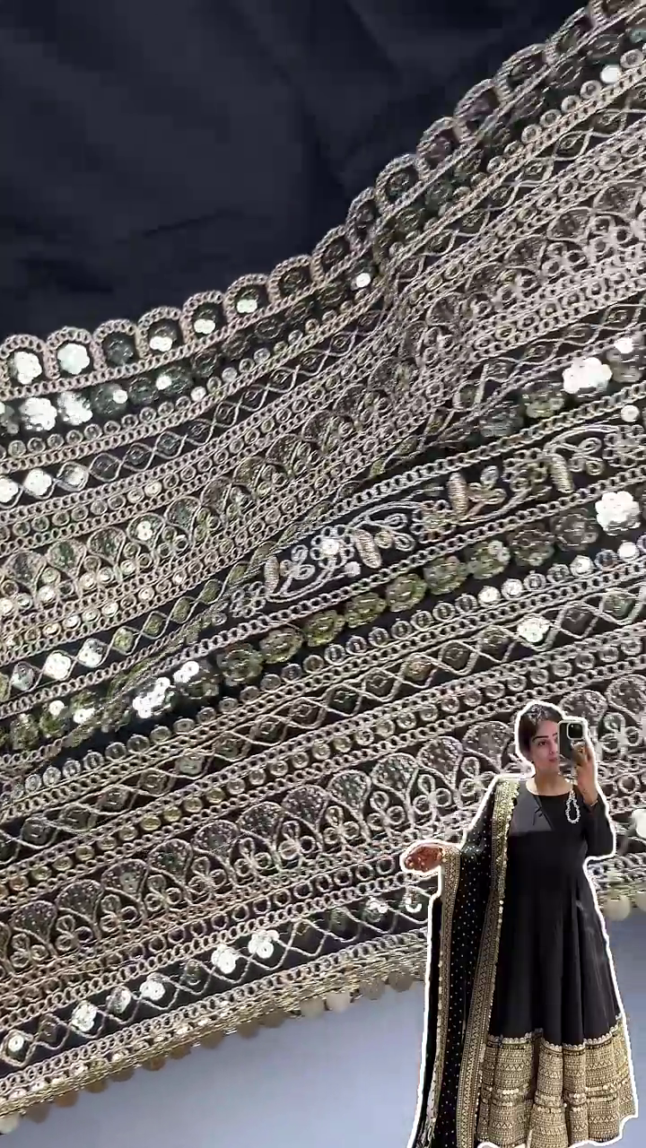 Grand Midnight Black Anarkali with Concentrated Zari Borders - Image 4