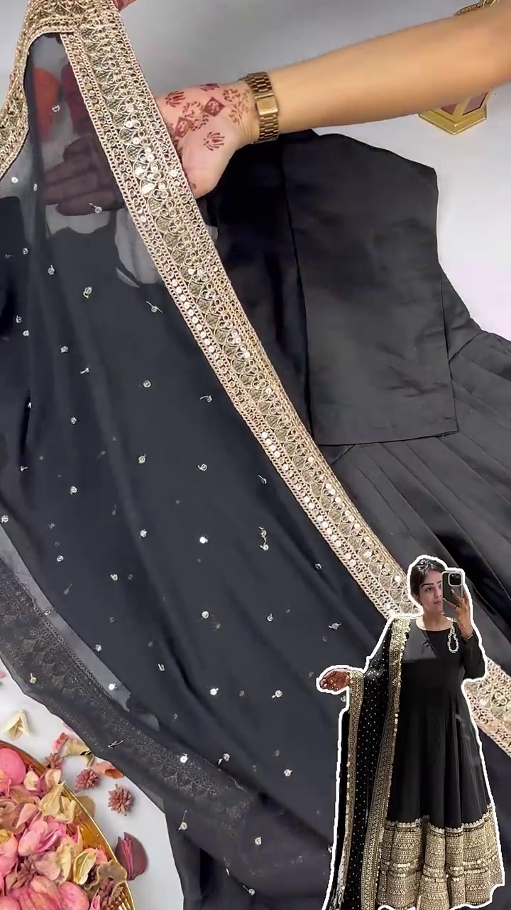 Grand Midnight Black Anarkali with Concentrated Zari Borders