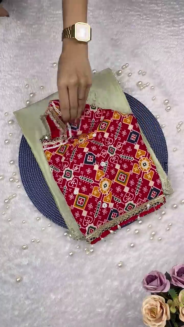 Crimson Geometric Patola Fusion Saree Set