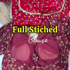 Crimson Silk-Blend Blouse with Floral Zari Jaal and Pearl Droplets