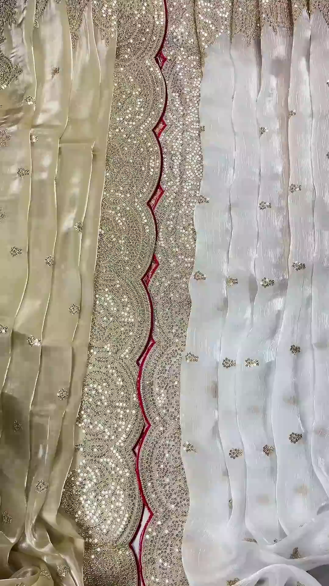 Ivory Shimmer Organza Saree with Scalloped Sequin Borders