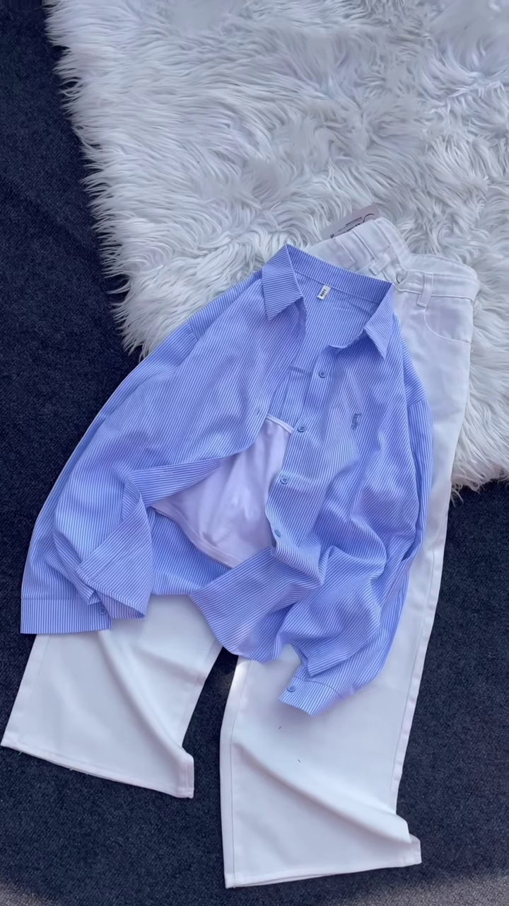 Classic Striped Button-Down Shirt and Trouser Co-ord Set - Image 6