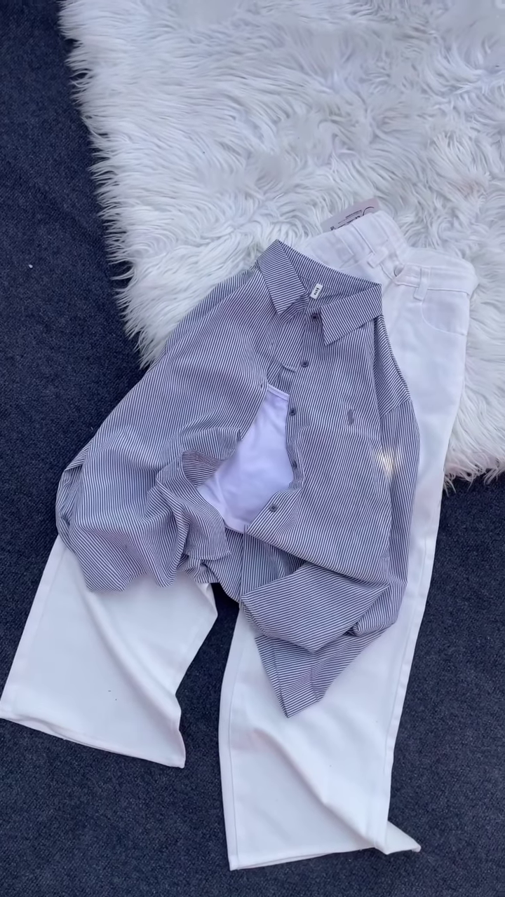 Classic Striped Button-Down Shirt and Trouser Co-ord Set - Image 2