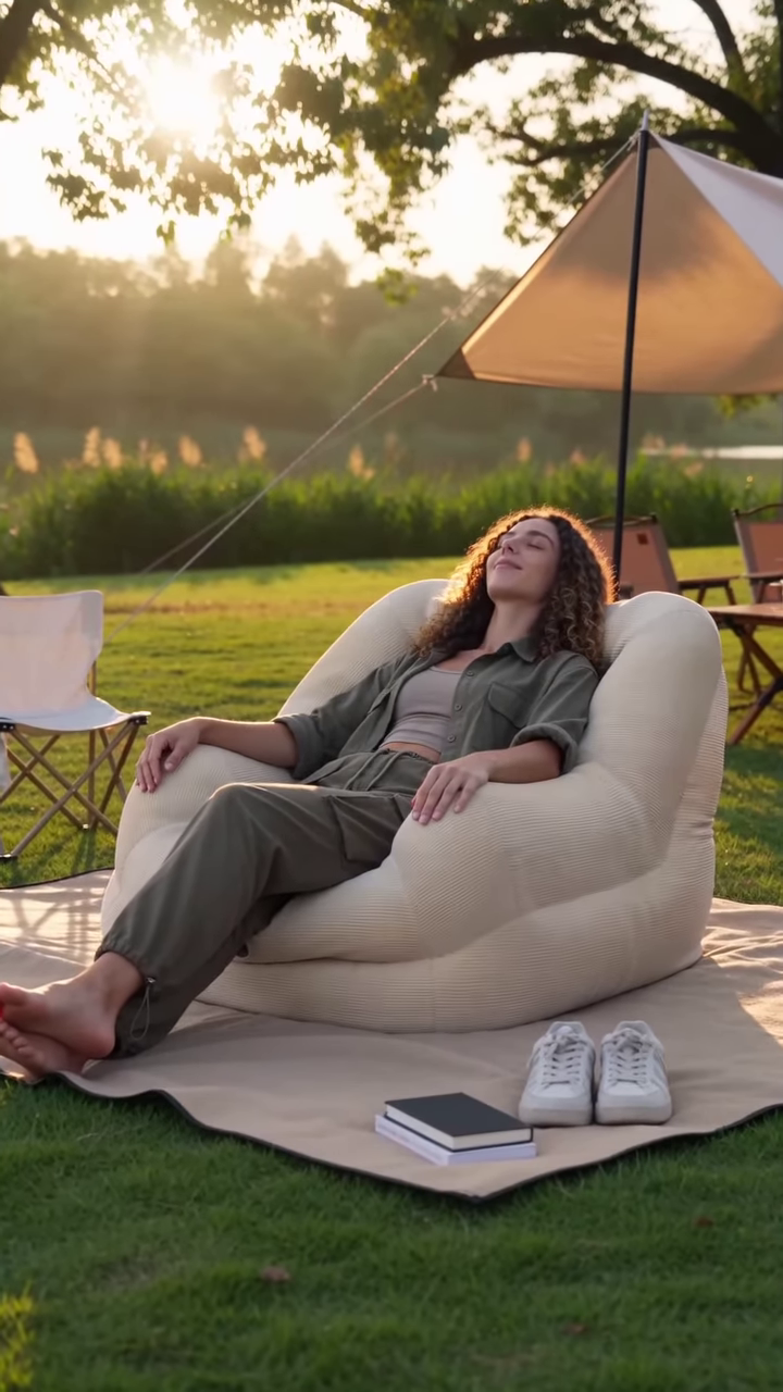 Portable Inflatable Corduroy Lounger with Integrated Air Pump