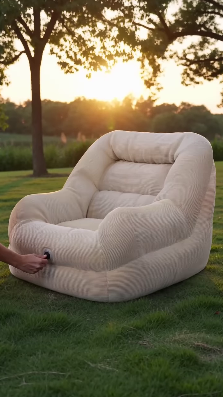 Portable Inflatable Corduroy Lounger with Integrated Air Pump - Image 2