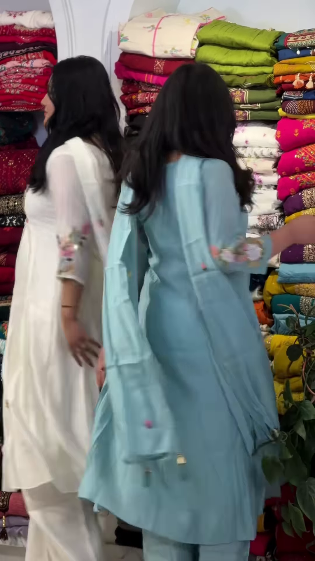 Teal and Ivory Embroidered Ethnic Suits for Women - Image 2