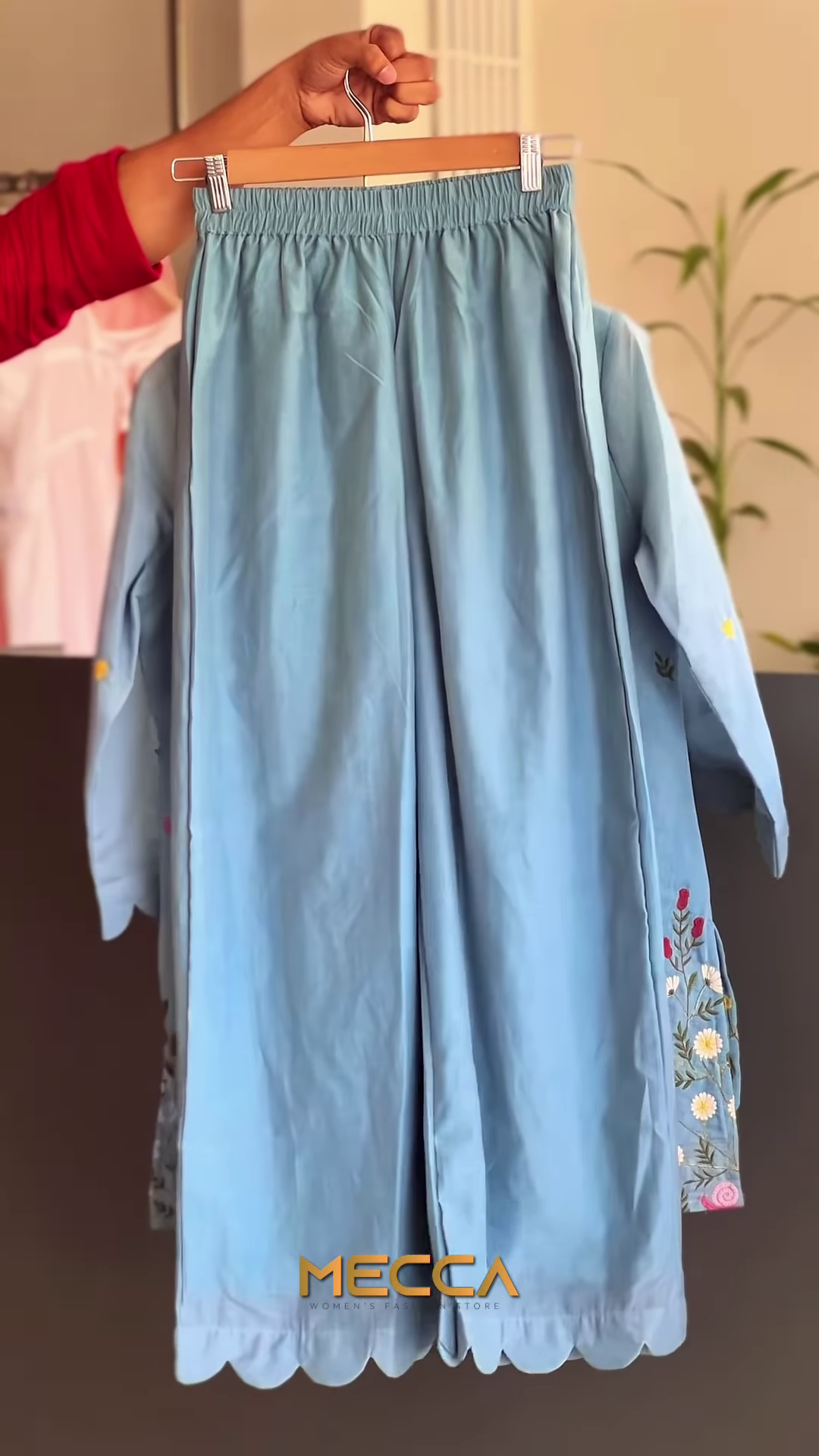 Pastel Blue Tunic with Wildflower Field Embroidery and Scalloped Hem - Image 2