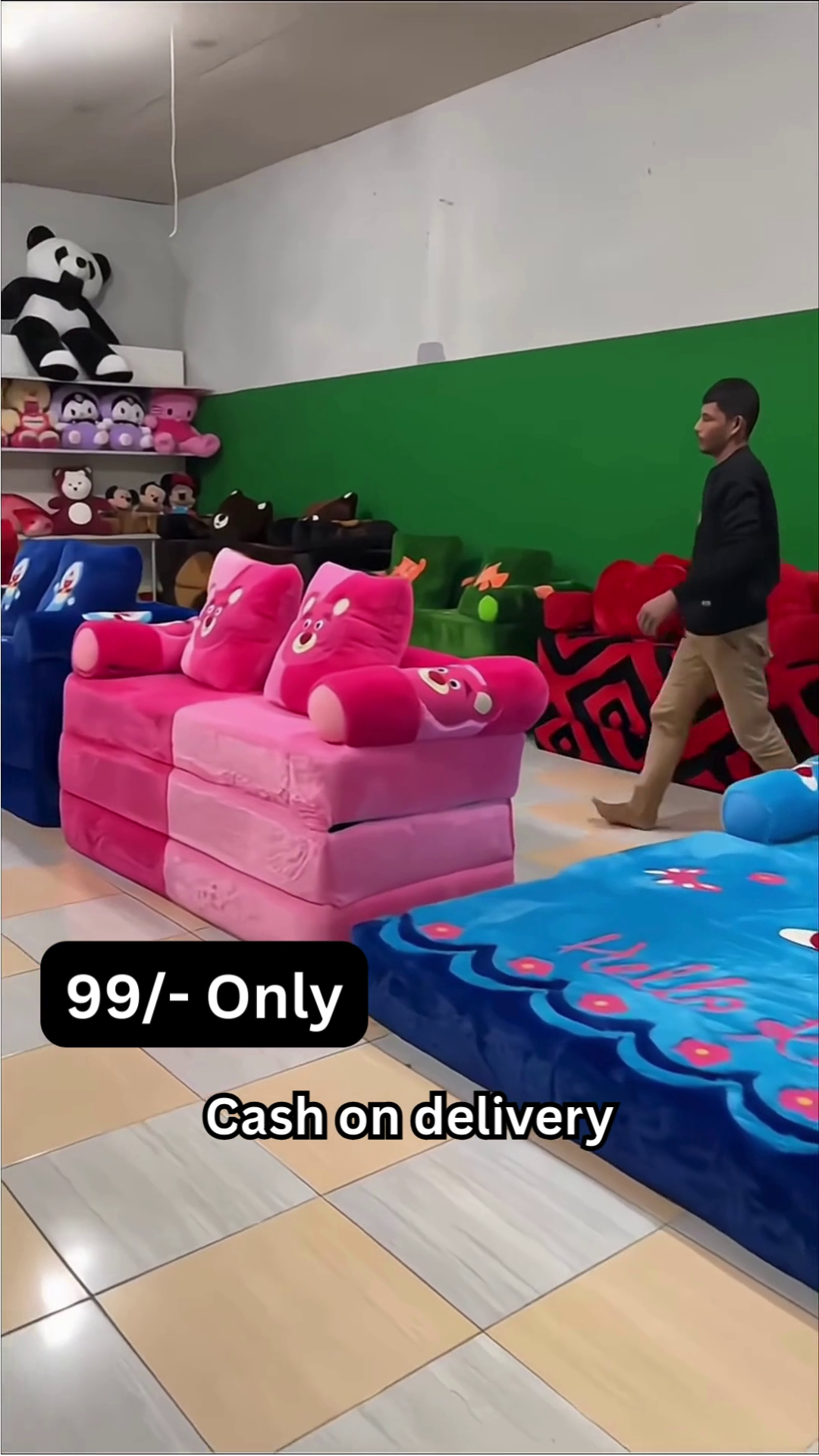 Portable Foldable Sofa Bed with Character-Themed Plush Fabric - Image 3