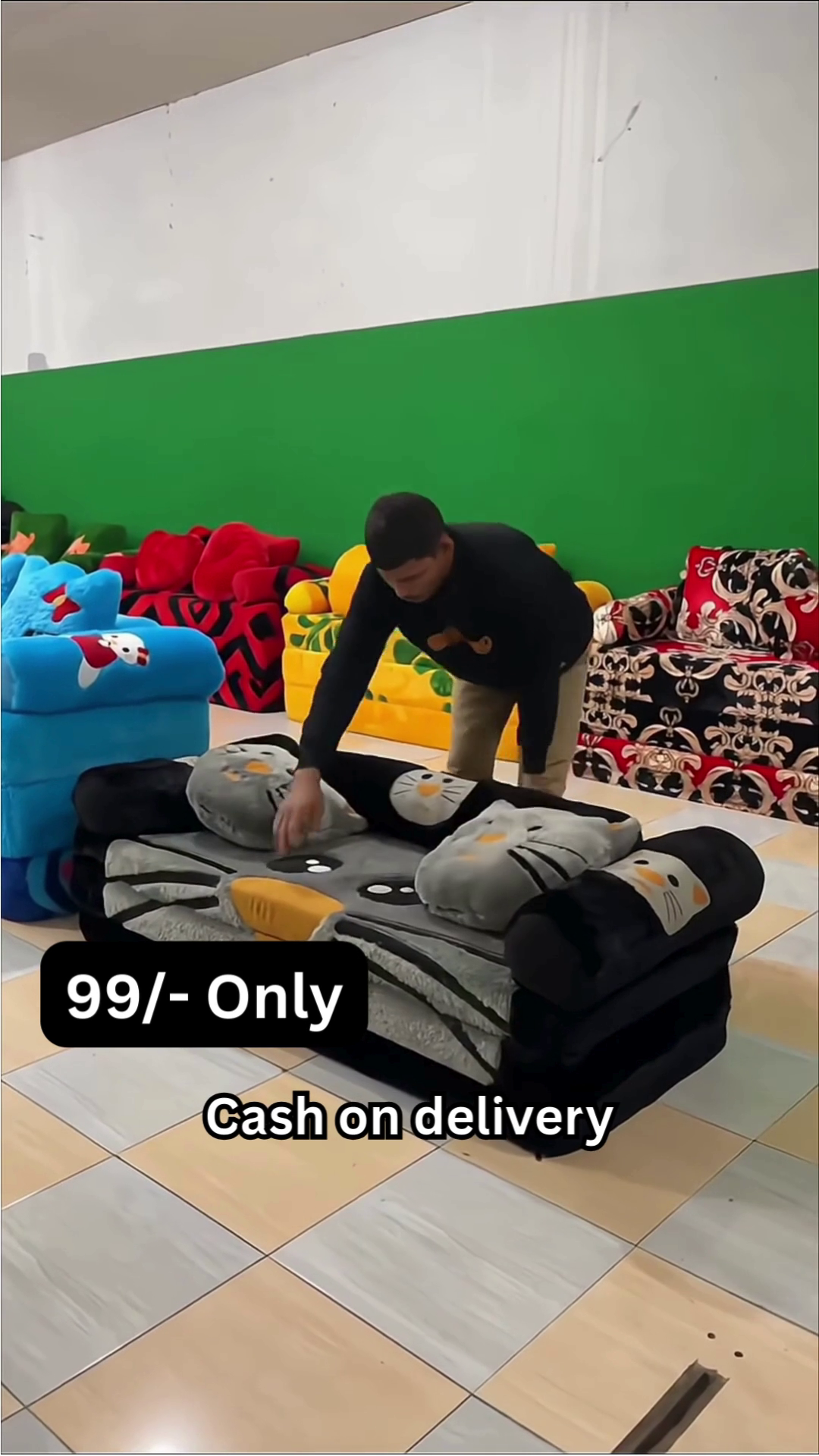 Portable Foldable Sofa Bed with Character-Themed Plush Fabric