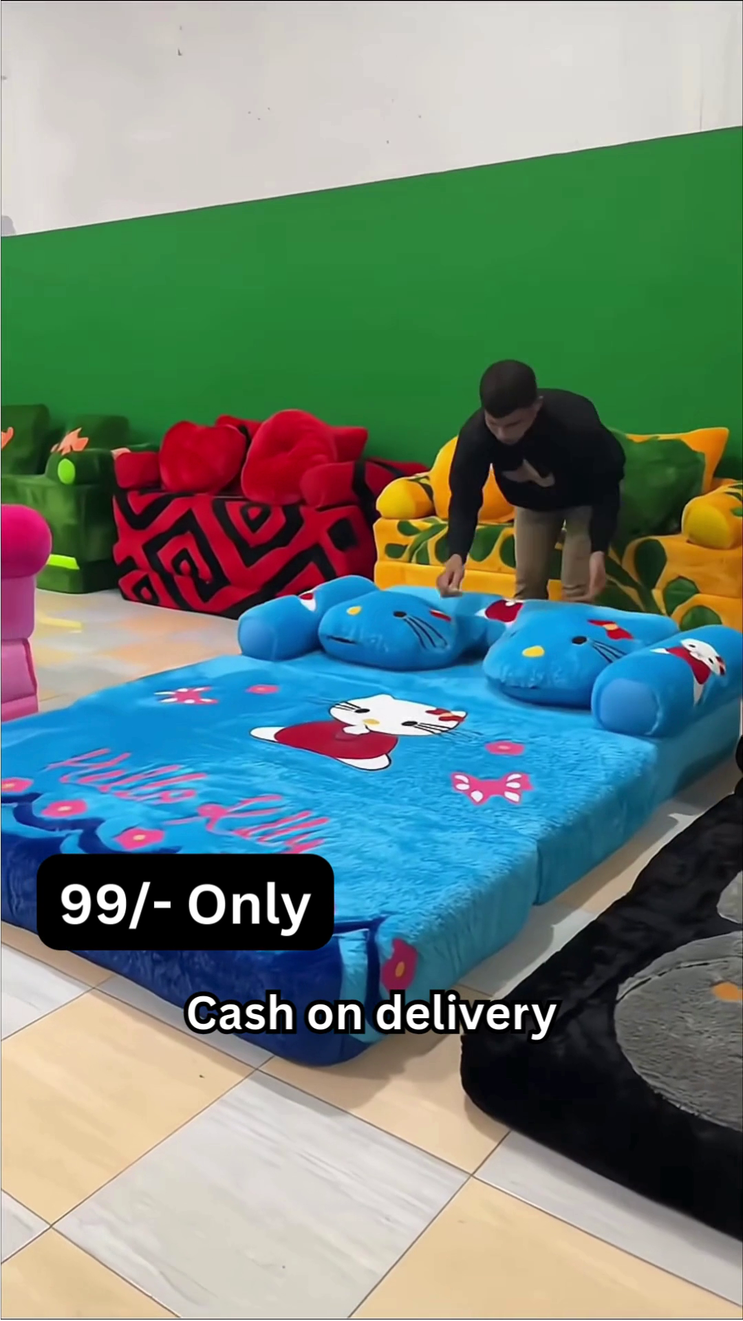 Portable Foldable Sofa Bed with Character-Themed Plush Fabric - Image 2